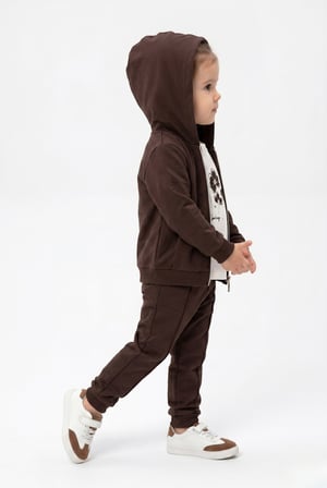 Toontoy Kız Çocuk 3'lü Eşofman Takımı Uzun Kollu Bisiklet Yaka Nakışlı T-shirt - Kapüşonlu Fermuarlı Hırka- Beli Paçası Lastikli Eşofman Altı 25042