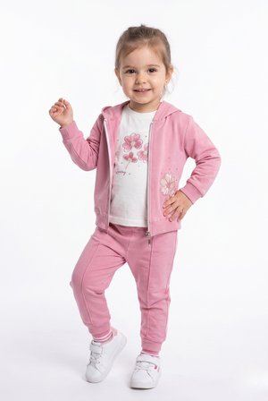 Toontoy Kız Çocuk 3'lü Eşofman Takımı Uzun Kollu Bisiklet Yaka Nakışlı T-shirt - Kapüşonlu Fermuarlı Hırka- Beli Paçası Lastikli Eşofman Altı 25042
