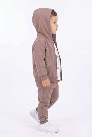 Toontoy Erkek Çocuk 3'lü Eşofman Takımı Uzun Kollu Bisiklet Yaka Nakışlı T-shirt - Kapüşonlu Fermuarlı Hırka- Beli Paçası Lastikli Eşofman Altı 25045