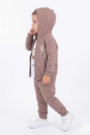 Toontoy Erkek Çocuk 3'lü Eşofman Takımı Uzun Kollu Bisiklet Yaka Nakışlı T-shirt - Kapüşonlu Fermuarlı Hırka- Beli Paçası Lastikli Eşofman Altı 25045