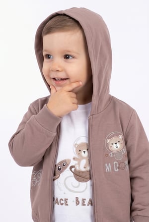 Toontoy Erkek Çocuk 3'lü Eşofman Takımı Uzun Kollu Bisiklet Yaka Nakışlı T-shirt - Kapüşonlu Fermuarlı Hırka- Beli Paçası Lastikli Eşofman Altı 25045
