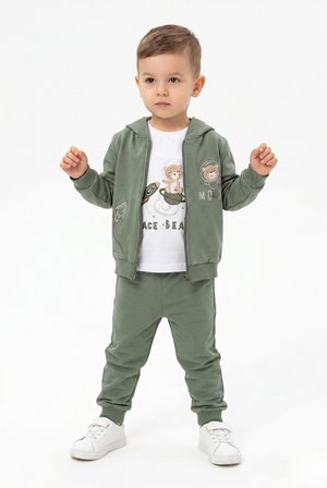 Toontoy Erkek Çocuk 3'lü Eşofman Takımı Uzun Kollu Bisiklet Yaka Nakışlı T-shirt - Kapüşonlu Fermuarlı Hırka- Beli Paçası Lastikli Eşofman Altı 25045