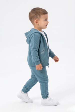 Toontoy Erkek Çocuk 3'lü Eşofman Takımı Uzun Kollu Bisiklet Yaka Nakışlı T-shirt - Kapüşonlu Fermuarlı Hırka- Beli Paçası Lastikli Eşofman Altı 25045