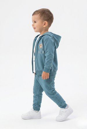 Toontoy Erkek Çocuk 3'lü Eşofman Takımı Uzun Kollu Bisiklet Yaka Nakışlı T-shirt - Kapüşonlu Fermuarlı Hırka- Beli Paçası Lastikli Eşofman Altı 25045