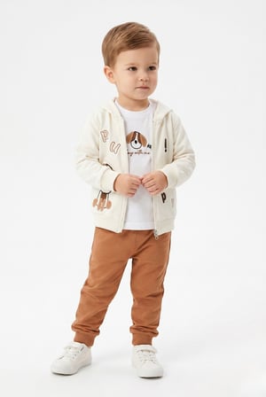 Toontoy Erkek Çocuk 3'lü Eşofman Takımı Uzun Kollu Bisiklet Yaka Nakışlı T-shirt - Kapüşonlu Fermuarlı Hırka- Beli Paçası Lastikli Eşofman Altı 25043
