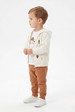 Toontoy Erkek Çocuk 3'lü Eşofman Takımı Uzun Kollu Bisiklet Yaka Nakışlı T-shirt - Kapüşonlu Fermuarlı Hırka- Beli Paçası Lastikli Eşofman Altı 25043