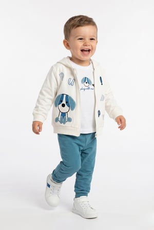 Toontoy Erkek Çocuk 3'lü Eşofman Takımı Uzun Kollu Bisiklet Yaka Nakışlı T-shirt - Kapüşonlu Fermuarlı Hırka- Beli Paçası Lastikli Eşofman Altı 25043