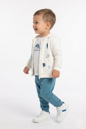 Toontoy Erkek Çocuk 3'lü Eşofman Takımı Uzun Kollu Bisiklet Yaka Nakışlı T-shirt - Kapüşonlu Fermuarlı Hırka- Beli Paçası Lastikli Eşofman Altı 25043