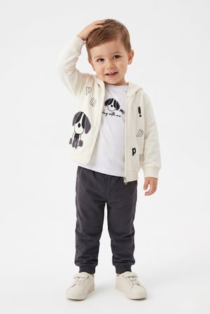 Toontoy Erkek Çocuk 3'lü Eşofman Takımı Uzun Kollu Bisiklet Yaka Nakışlı T-shirt - Kapüşonlu Fermuarlı Hırka- Beli Paçası Lastikli Eşofman Altı 25043