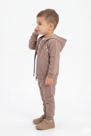 Toontoy Erkek Çocuk 3'lü Eşofman Takımı Uzun Kollu Bisiklet Yaka Nakışlı T-shirt - Kapüşonlu Fermuarlı Hırka- Beli Paçası Lastikli Eşofman Altı 25044