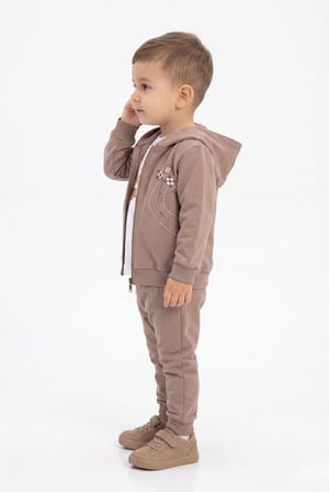 Toontoy Erkek Çocuk 3'lü Eşofman Takımı Uzun Kollu Bisiklet Yaka Nakışlı T-shirt - Kapüşonlu Fermuarlı Hırka- Beli Paçası Lastikli Eşofman Altı 25044