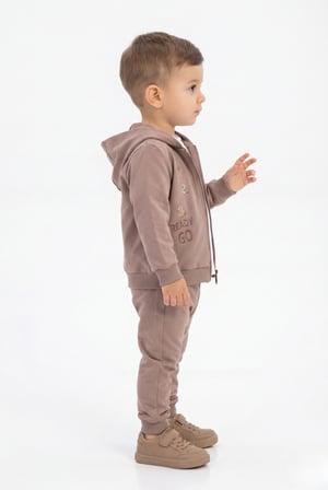 Toontoy Erkek Çocuk 3'lü Eşofman Takımı Uzun Kollu Bisiklet Yaka Nakışlı T-shirt - Kapüşonlu Fermuarlı Hırka- Beli Paçası Lastikli Eşofman Altı 25044