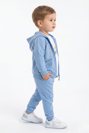 Toontoy Erkek Çocuk 3'lü Eşofman Takımı Uzun Kollu Bisiklet Yaka Nakışlı T-shirt - Kapüşonlu Fermuarlı Hırka- Beli Paçası Lastikli Eşofman Altı 25044