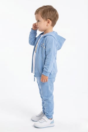 Toontoy Erkek Çocuk 3'lü Eşofman Takımı Uzun Kollu Bisiklet Yaka Nakışlı T-shirt - Kapüşonlu Fermuarlı Hırka- Beli Paçası Lastikli Eşofman Altı 25044