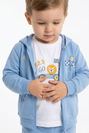 Toontoy Erkek Çocuk 3'lü Eşofman Takımı Uzun Kollu Bisiklet Yaka Nakışlı T-shirt - Kapüşonlu Fermuarlı Hırka- Beli Paçası Lastikli Eşofman Altı 25044