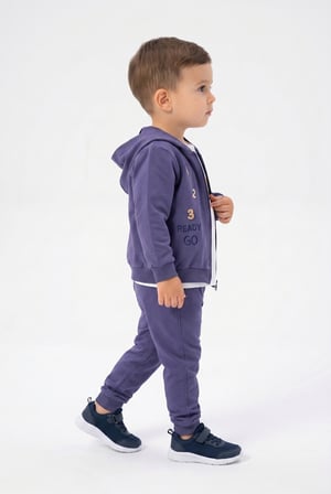 Toontoy Erkek Çocuk 3'lü Eşofman Takımı Uzun Kollu Bisiklet Yaka Nakışlı T-shirt - Kapüşonlu Fermuarlı Hırka- Beli Paçası Lastikli Eşofman Altı 25044