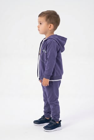 Toontoy Erkek Çocuk 3'lü Eşofman Takımı Uzun Kollu Bisiklet Yaka Nakışlı T-shirt - Kapüşonlu Fermuarlı Hırka- Beli Paçası Lastikli Eşofman Altı 25044