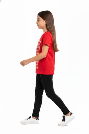 Toontoy Kız Çocuk Bisiklet Yaka Kısa Kollu Baskılı Tişört  11273