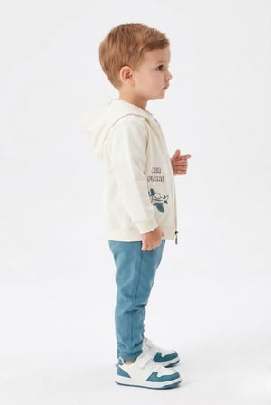 Toontoy Erkek Çocuk 3'lü Eşofman Takımı Uzun Kollu Bisiklet Yaka Nakışlı T-shirt - Kapüşonlu Fermuarlı Hırka- Beli Paçası Lastikli Eşofman Altı 25052
