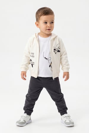 Toontoy Erkek Çocuk 3'lü Eşofman Takımı Uzun Kollu Bisiklet Yaka Nakışlı T-shirt - Kapüşonlu Fermuarlı Hırka- Beli Paçası Lastikli Eşofman Altı 25052