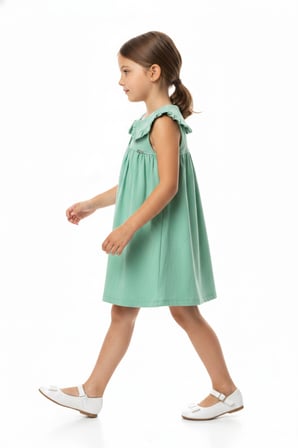 Toontoy Kız Çocuk   Regular Fit  Bebe Yaka Düğmeli  Kısa Kollu Elbise 25049