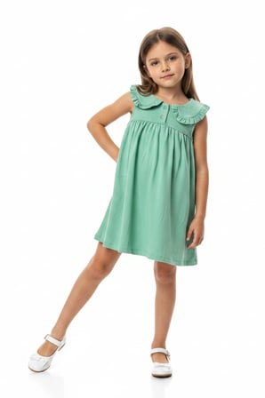 Toontoy Kız Çocuk   Regular Fit  Bebe Yaka Düğmeli  Kısa Kollu Elbise 25049