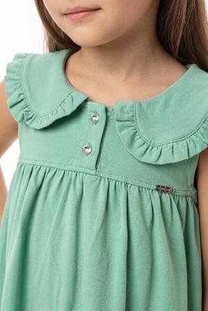 Toontoy Kız Çocuk   Regular Fit  Bebe Yaka Düğmeli  Kısa Kollu Elbise 25049