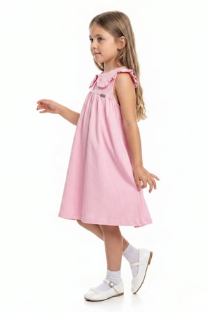 Toontoy Kız Çocuk   Regular Fit  Bebe Yaka Düğmeli  Kısa Kollu Elbise 25049