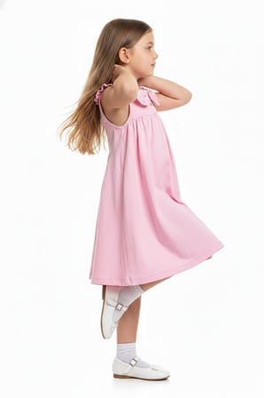Toontoy Kız Çocuk   Regular Fit  Bebe Yaka Düğmeli  Kısa Kollu Elbise 25049