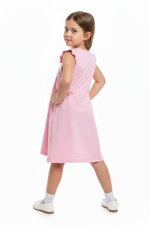 Toontoy Kız Çocuk   Regular Fit  Bebe Yaka Düğmeli  Kısa Kollu Elbise 25049