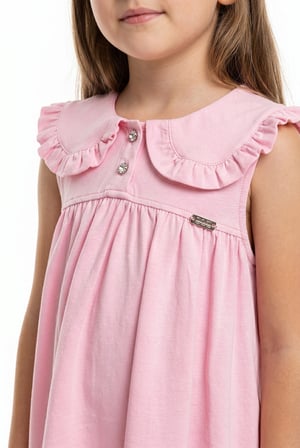 Toontoy Kız Çocuk   Regular Fit  Bebe Yaka Düğmeli  Kısa Kollu Elbise 25049