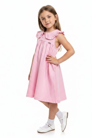 Toontoy Kız Çocuk   Regular Fit  Bebe Yaka Düğmeli  Kısa Kollu Elbise 25049