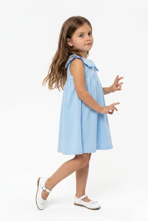 Toontoy Kız Çocuk   Regular Fit  Bebe Yaka Düğmeli  Kısa Kollu Elbise 25049