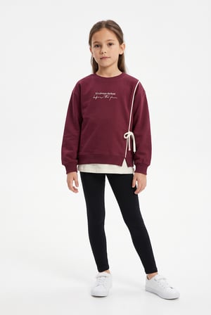 Toontoy Kız Çocuk Önü Baskılı Garni Detaylı Sweatshirt