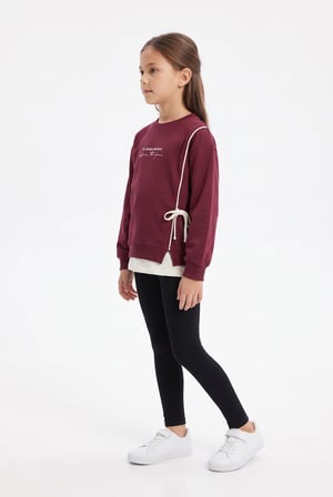 Toontoy Kız Çocuk Önü Baskılı Garni Detaylı Sweatshirt