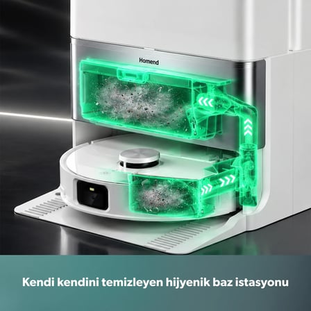 Homend Alex 40 Otomatik Boşaltım Sistemli Moplu 28.000 Pa Robot Süpürge