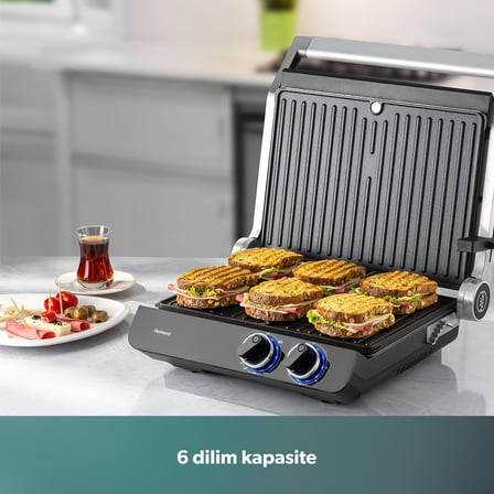Homend Grilliant 1342H 3 In 1 Inox Gövde Çift Taraflı Xl Döküm Plaka Tost ve Izgara Makinesi