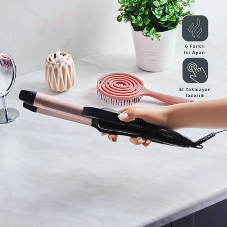 Homend Hairmony 4605H 2 In 1 Saç Düzleştirici ve Maşa 19 mm Seramik Plaka ile 6 Farklı Isı Ayarı