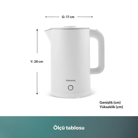 Homend Heatrow Cooltouch 1618H Paslanmaz Çelik El Yakmaz Gövdeli Su Isıtıcısı Beyaz