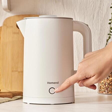 Homend Heatrow Cooltouch 1618H Paslanmaz Çelik El Yakmaz Gövdeli Su Isıtıcısı Beyaz