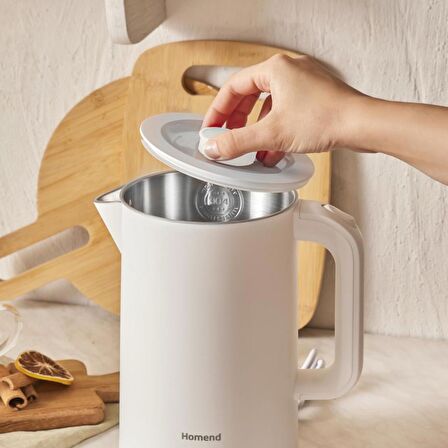 Homend Heatrow Cooltouch 1618H Paslanmaz Çelik El Yakmaz Gövdeli Su Isıtıcısı Beyaz