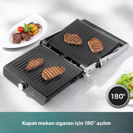 Homend Grilliant 1349H 4 Dilim Kapasiteli Gövdeli Döküm Plakalı Tost ve Izgara Makinesi Inox 2000W