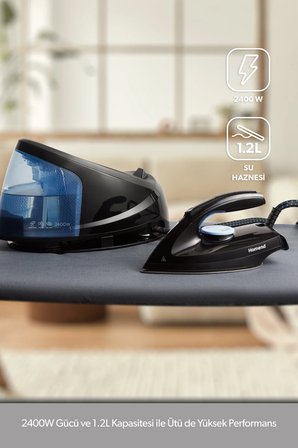 Homend Steamwork Buhar Kazanlı Ütü Siyah Mavi 2400 W