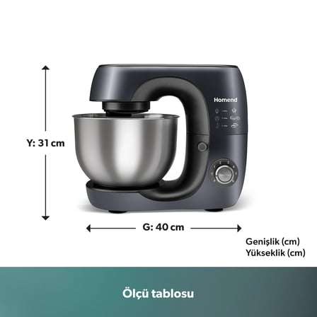 Homend Profashion 3082H Stand Mikser Antrasit 1200 W 5.2 Lt