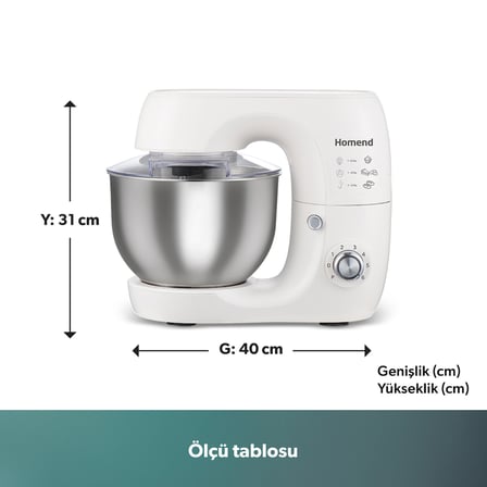 Homend Profashion 3082H Hamur Yoğurma Makinesi Krem 1200W 5,2L