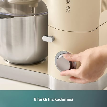Homend Artfood 3025H Krem Stand Mikser 1200 W Güç, 5,5 lt Kapasite, Paslanmaz Çelik Materyal