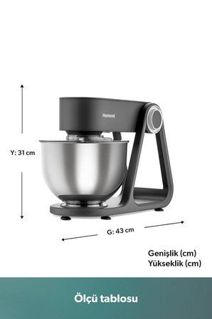 Homend Profashion 3023H Digital Ekran 5 Lt Döküm Stand Mikser Antrasit 1500W