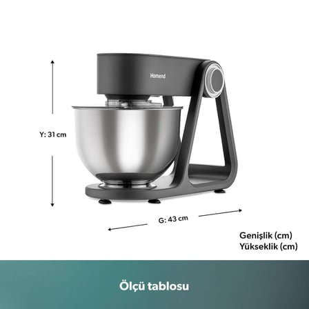 Homend Profashion 3023H Digital Ekran 5 Lt Döküm Stand Mikser Antrasit 1500W