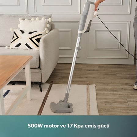 Homend Dustroyer 1272H 2 In 1 Kablolu Dikey Süpürge Beyaz Gri 700 ml Toz Haznesi ile Kolay Temizlik