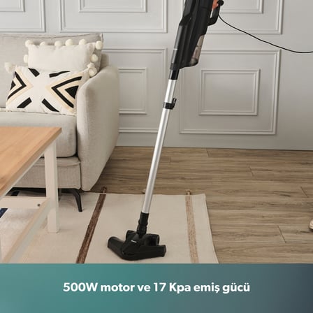 Homend Dustroyer 1272H 2 In 1 Metal Borulu Kablolu  Dikey Süpürge Siyah